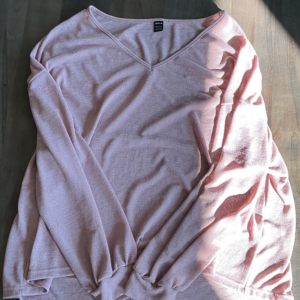 Pink V-Neck Long Sleeve sheer Top